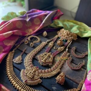 Gold Plated Wedding Jewellery Austrian Diamond & Kundan Long Haram Necklace Set for Women