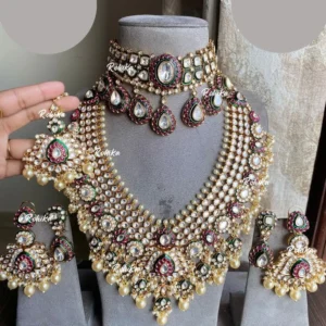 kundan bridal combo set – Dark Green and Ruby red